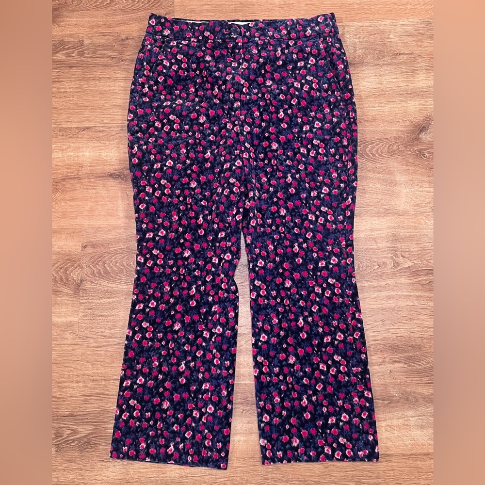 J Crew Womens Corduroy Floral Pants Flare Size 12 Preppy Pink Purple Blue